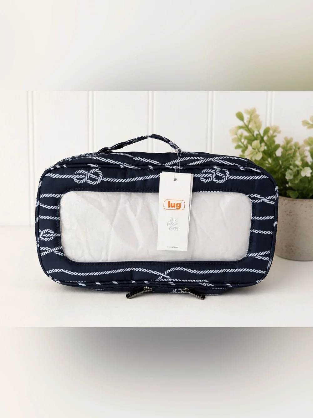 Lug Freight Box Container Nautical Navy Rope Print NWT Travel Storage Organizer